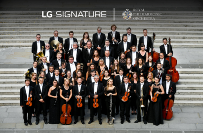 The Royal Philharmonic Orchestra with the logos of LG SIGNATURE and the orchestra above