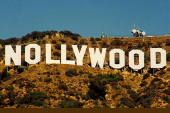 The Hollywood sign with the ‘H’ replaced with ‘N’ to spell out Nollywood