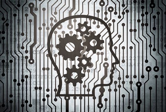 Human-AI Relationship 04 A silhouette of a human head with mechanical gears inside it to represent AI.
