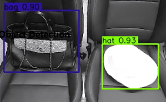 LG's in-vehicle cabin cameras detecting a bag and hat on the passenger seats 