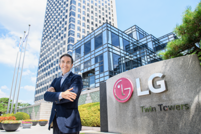 Carlos Olave, LG Global HR Leader, posing in front of LG Twin Towers in Seoul