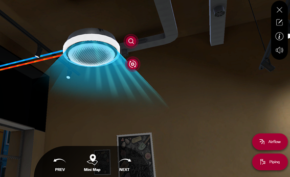 LG Round Cassette with its airflow being demonstrated during the LG HVAC Virtual Experience