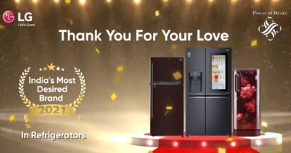 An image highlighting LG refrigerators as TRA's ‘Most Desired Brand’ in 2021.