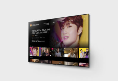 Angled view of LG Channels displaying K-pop content on its Watch Now page
