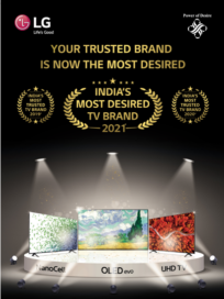 A poster celebrating LG as TRA's Most Desired TV Brand for 2021 with its NanoCell, OLED evo and UHD TVs proudly displayed.