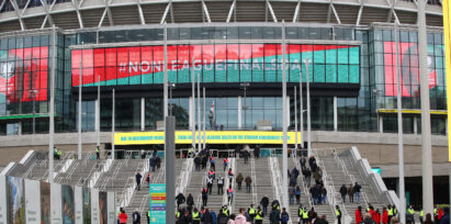 An image of new LED facade erected at the Wembley stadium (Day)