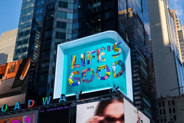 The Life's Good Campaign video playing on LG’s gigantic display in Times Square, New York City.