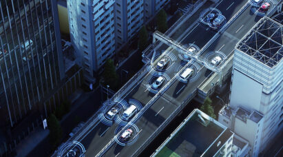 A road full of cars using sensor technology.