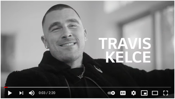 A screenshot from LG’s YouTube video featuring Kansas City Chiefs’ Travis Kelce.
