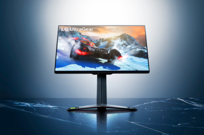 A LG UltraGear monitor displaying a game image