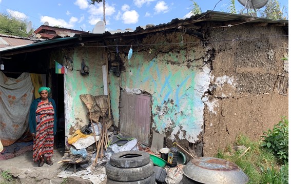 An Ethiopian house with cracked mud walls before being rebuilt through LG’s Life’s Good: Hope Village campaign.