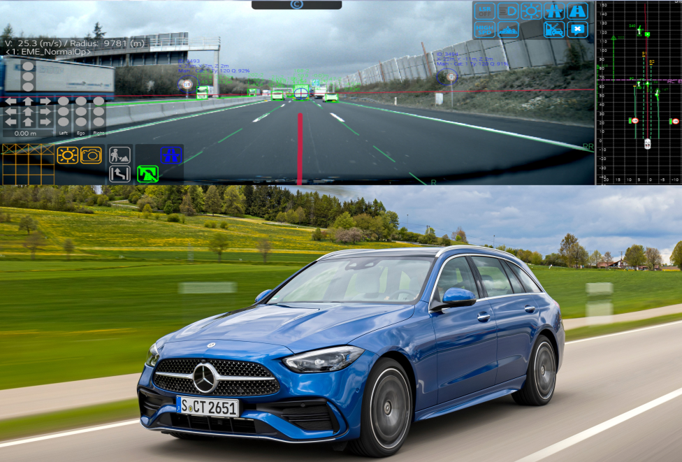 A Mercedes-Benz demonstrating how LG’s ADAS system works.