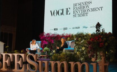 Ina Lekiewicz, editor-in-chief of Vogue Poland and Asli Ertonguc, general manager of BAT Poland and Baltics discussing fashion-related environmental issues on stage at the BFE Summit.