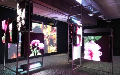 LG OLED panels of different sizes make up an exhibit providing a unique art-viewing experience