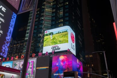 A large LG billboard display in New York City’s Times Square playing LG’s Life's Good video.