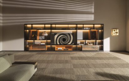 LG OLED TV harmonizing with Molteni&C's luxurious living room furniture.