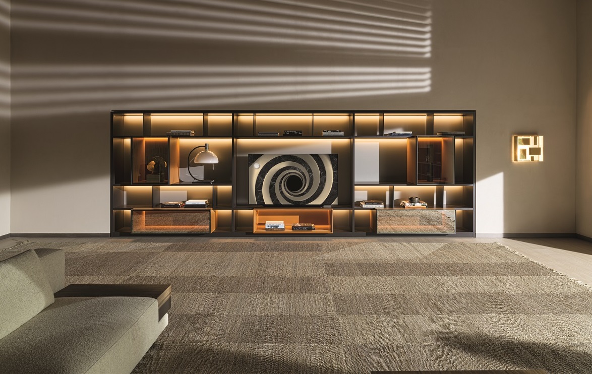 LG OLED TV harmonizing with Molteni&C's luxurious living room furniture.