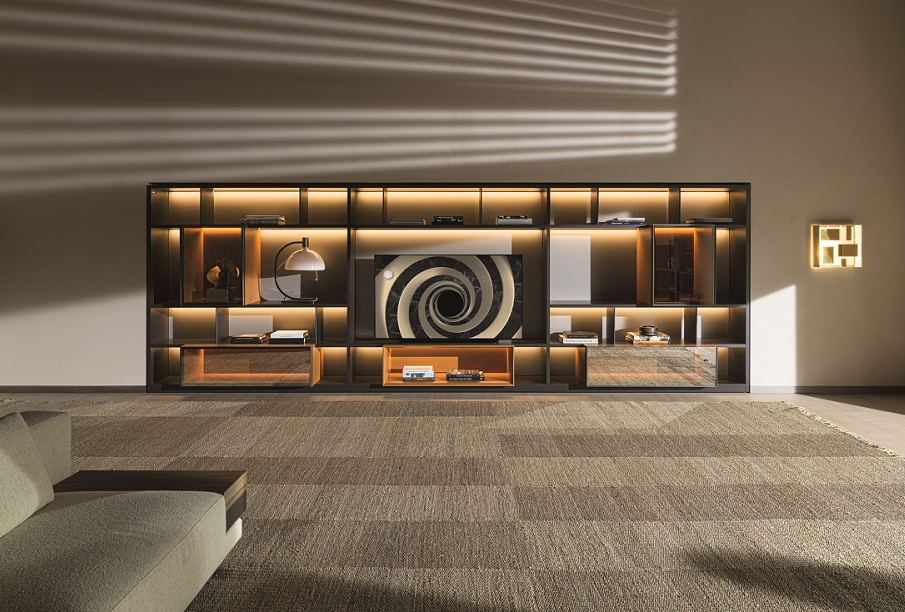 LG OLED TV harmonizing with Molteni&C's luxurious living room furniture.