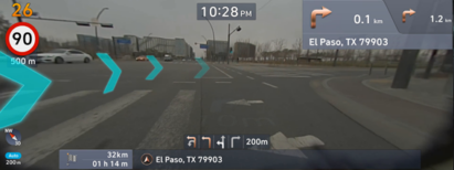 LG’s AR software solution giving directions as seen by the driver of the vehicle.