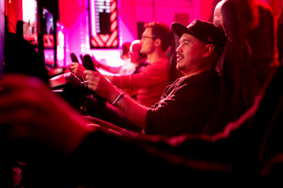 Gamers playing Forza Horizon 5 on LG Dream Gaming Setup.