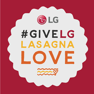 An image with the LG logo and ‘Give LG Lasagna Love’ hashtag.