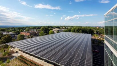 LG solar panels installed at LG’s North American corporate headquarters in Englewood Cliffs, New Jersey, USA.