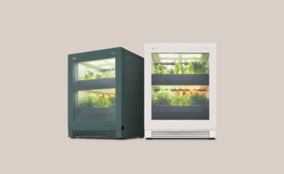 Two LG tiiun indoor gardening appliances in Nature Green and Nature Beige color.