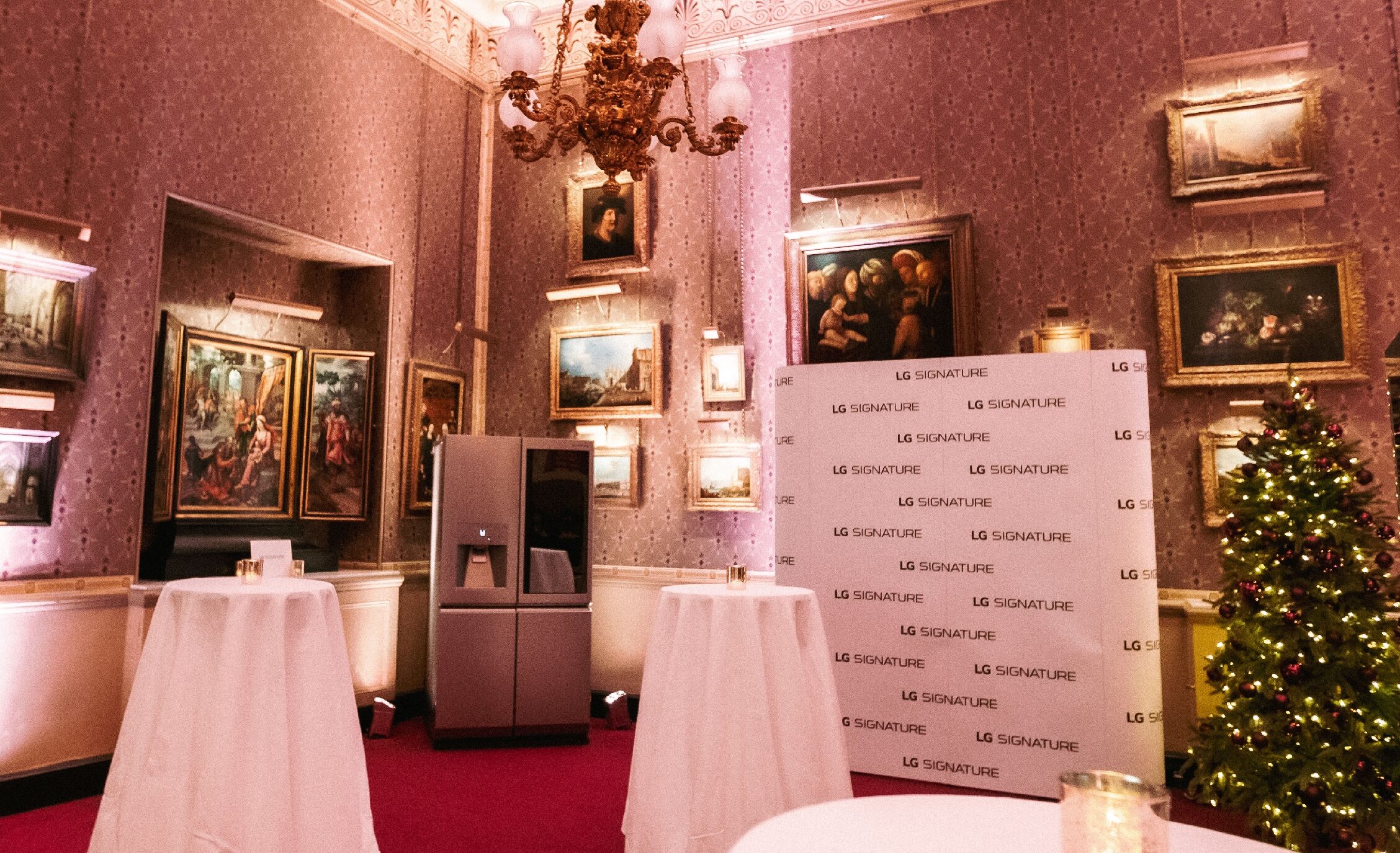The Prince of Wales room of the Royal Albert Hall filled with LG SIGNATURE's luxurious products and beautiful pictures for the event