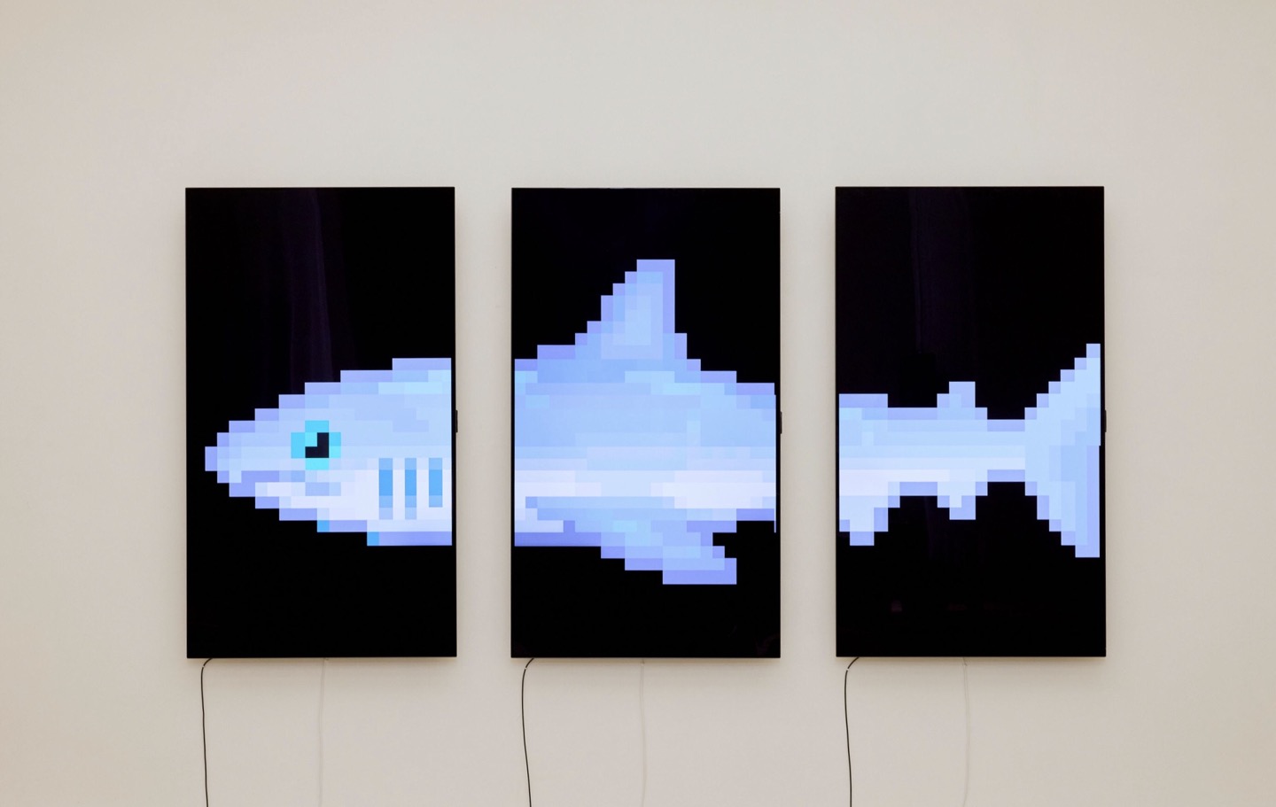 ‘THE S/H/A/R/K’ by Damien Hirst displayed on LG OLED TV at Saatchi Gallery