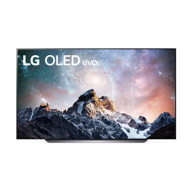 Front view of the 83-inch LG OLED evo C2 model beautifully displaying the summit of a mountain and the universe through OLED’s spectacular contrast levels and colors.