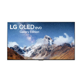 Front view of the 97-inch LG OLED evo Gallery Edition G2 model displaying a mountain and a starry night sky with its true-to-life colors and crisp detail.
