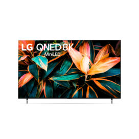 Front view of the 86-inch LG QNED 8K Mini LED TV model displaying vibrantly colored flowers that show off OLED’s vivid colors and impressive contrast.