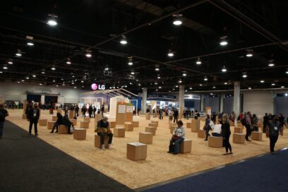 Visitors at CES 2022 resting and looking around various booths