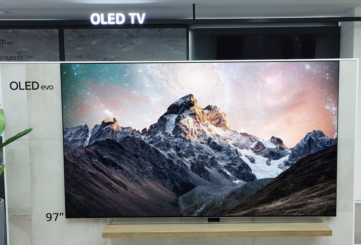 LG OLED evo C2 Series displayed on a wall