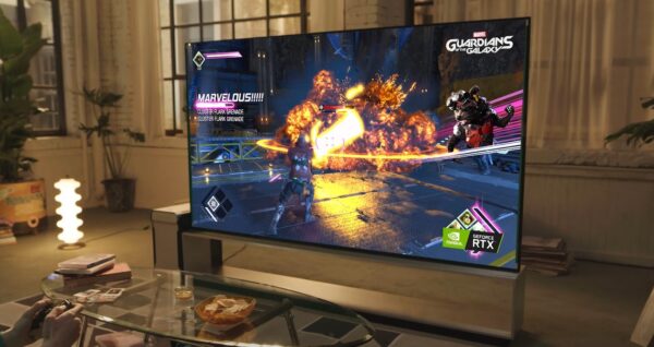 Action gameplay displayed on the latest LG OLED TV.