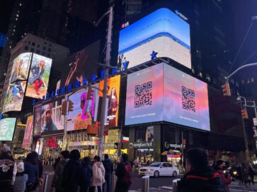 LG's digital billboard in Time Square, New York displaying an image of Busan, South Korea to promote the city as a host to World Expo 2030