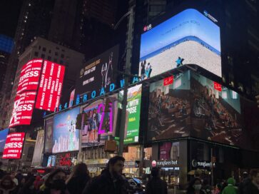 LG's digital billboard in Time Square, New York displaying a video of Busan, South Korea to promote the city as a host to World Expo 2030