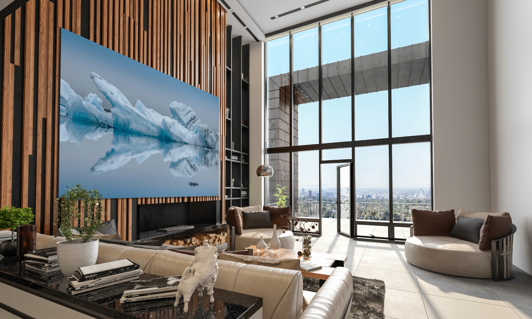 The LG digital signage in a residential area presenting Franck Lefebvre’s artwork