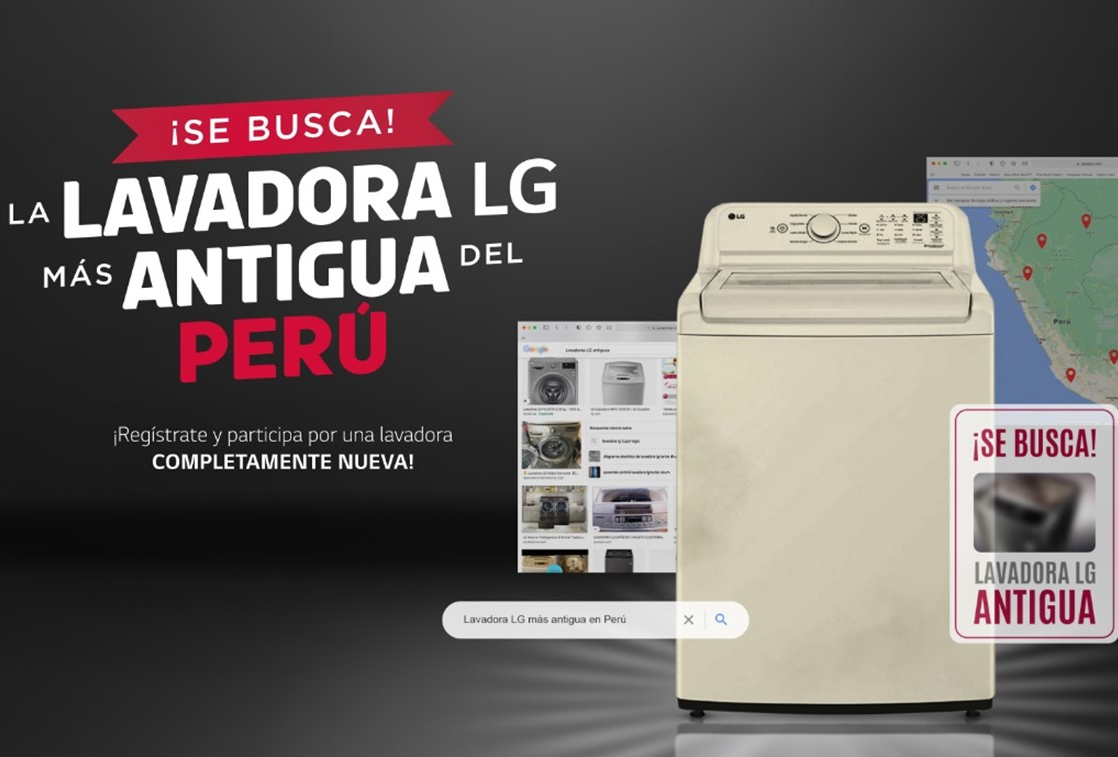 The promotional image of LG Peru's "The Oldest Washer in Peru" contest