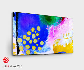 Logo of ‘reddot award 2022 best of the best’ with LG lifestyle OLED TV