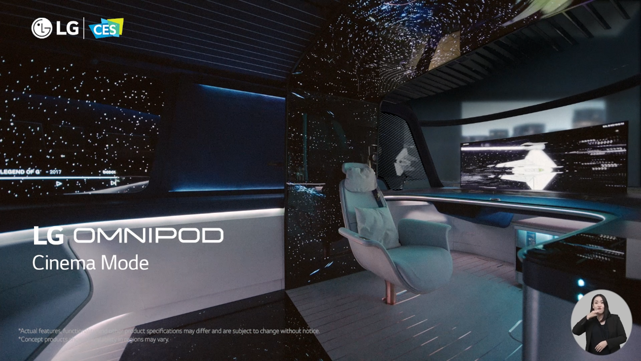 A photo of LG Omnipod in a cinema mode that provides immersive view of universe with expansive display