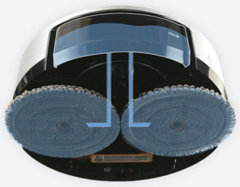 The bottom part of the LG CordZero M9 robotic vacuum cleaner equipped with mops