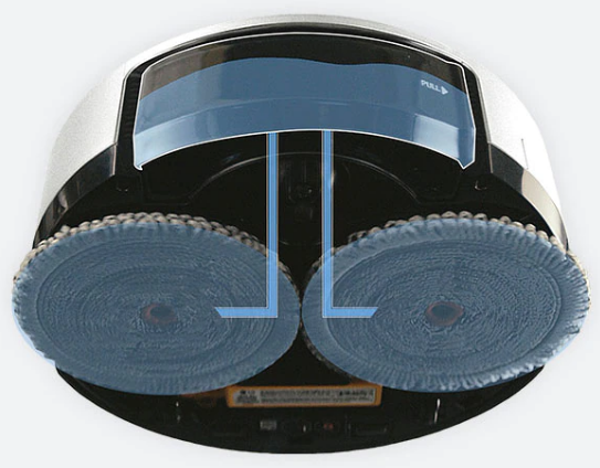 The bottom part of the LG CordZero M9 robotic vacuum cleaner equipped with mops