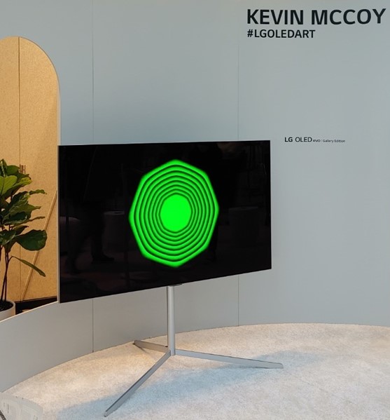 Kevin McCoy's artwork displayed on LG OLED TV