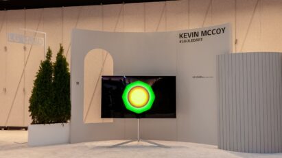 Kevin McCoy's artwork displayed on LG OLED TV at the Frieze New York 2022 art fair in Manhattan