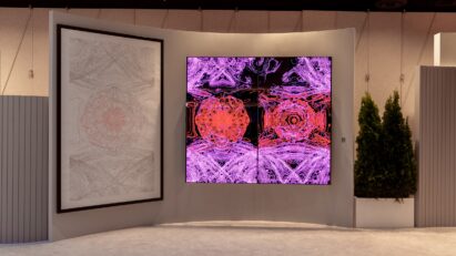 Kevin McCoy's artwork displayed on LG OLED TV at the Frieze New York 2022 art fair in Manhattan