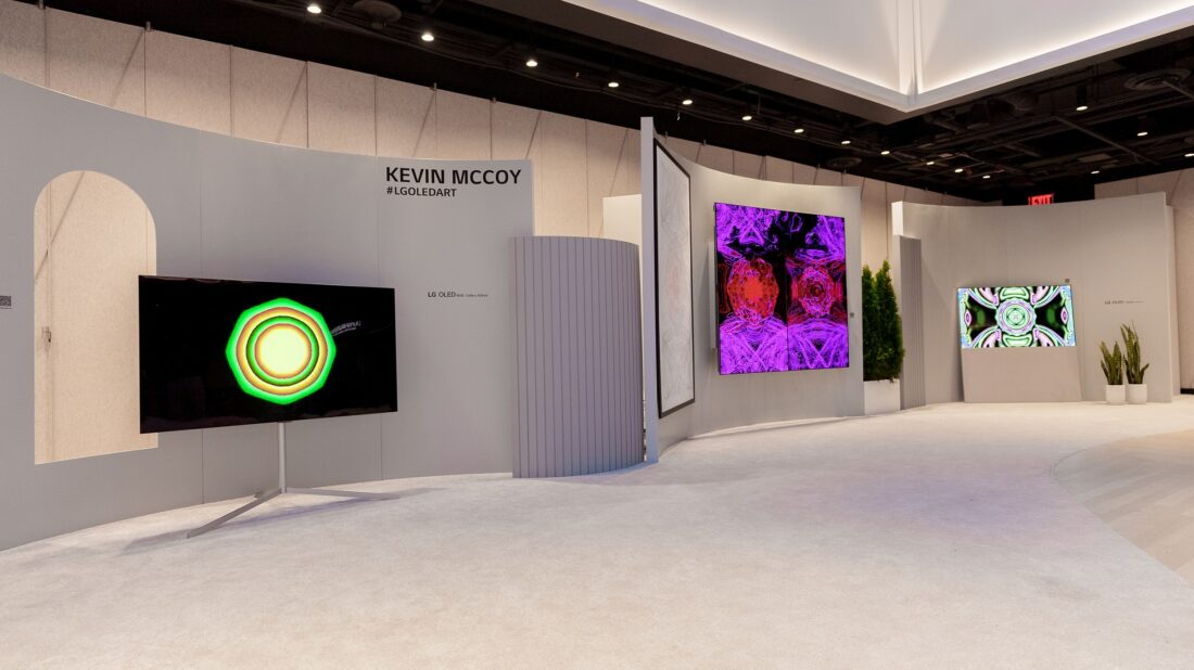 Kevin McCoy's artwork displayed on LG OLED TV at the Frieze New York 2022 art fair in Manhattan