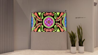 Kevin McCoy's artwork displayed on LG OLED TV at the Frieze New York 2022 art fair in Manhattan