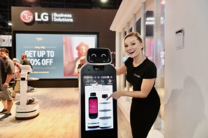 A diverse lineup of LG's LED signage products and autonomous robots showcased in Las Vagas at InfoComm 2022.