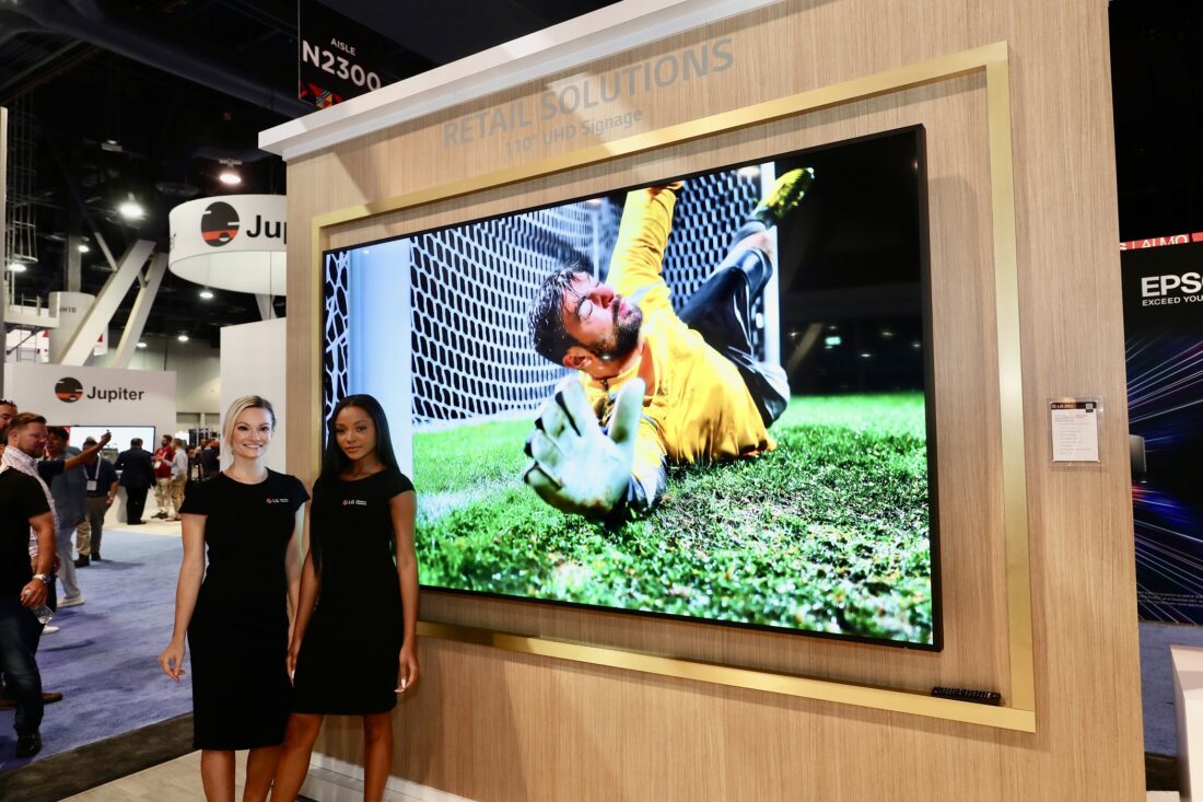 A diverse lineup of LG's LED signage products and autonomous robots showcased in Las Vagas at InfoComm 2022.